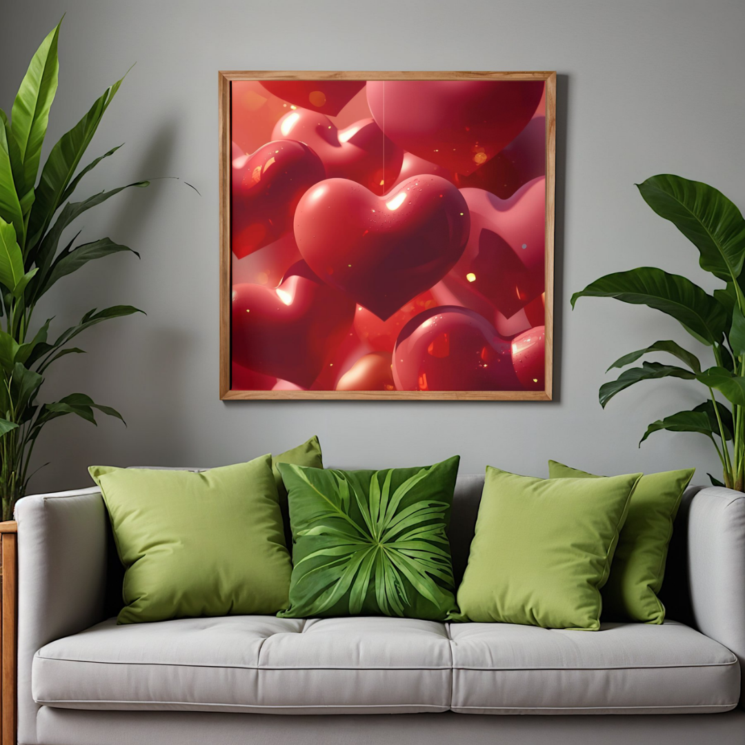 Valentine Hearts Matte Poster — Red 3D Heart Wall Art (Vertical)