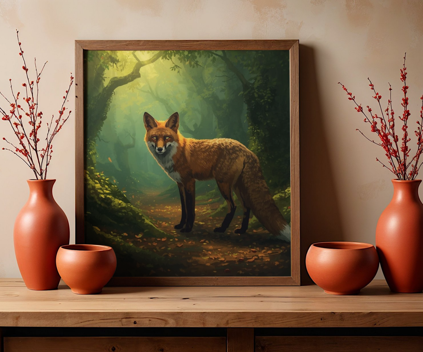 Fox in Enchanted Forest Wall Art Poster | Matte Horizontal Wildlife Print