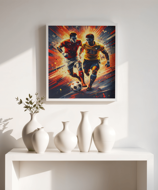 Soccer Action Matte Vertical Poster — Dynamic Two Players Dribbling Design