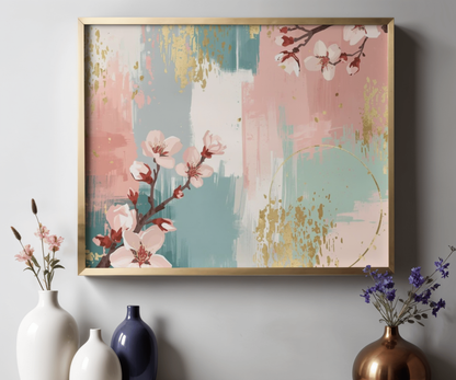 Cherry Blossom Abstract Wall Art | Matte Floral Brushstroke Poster