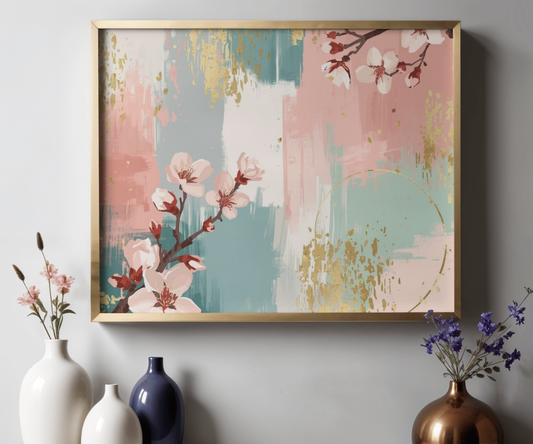 Cherry Blossom Abstract Wall Art | Matte Floral Brushstroke Poster