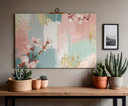 Cherry Blossom Abstract Wall Art | Matte Floral Brushstroke Poster