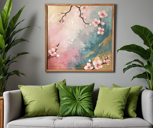 Blush & Teal Floral Abstract Poster | Matte Horizontal Wall Decor