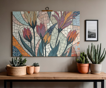 Botanical Mosaic Poster – Matte Horizontal Vintage Floral Print