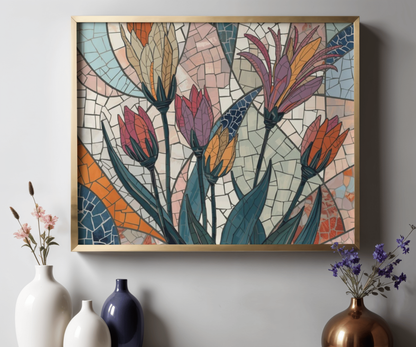 Botanical Mosaic Poster – Matte Horizontal Vintage Floral Print
