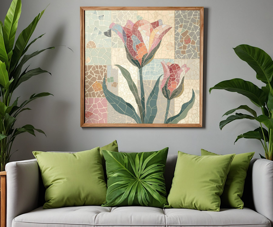 Elegant Tulip Mosaic Print — Horizontal Matte Poster for Home