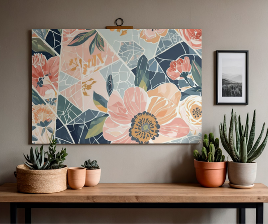 Floral Mosaic Matte Poster — Horizontal Botanical Wall Art, Modern-Boho Decor