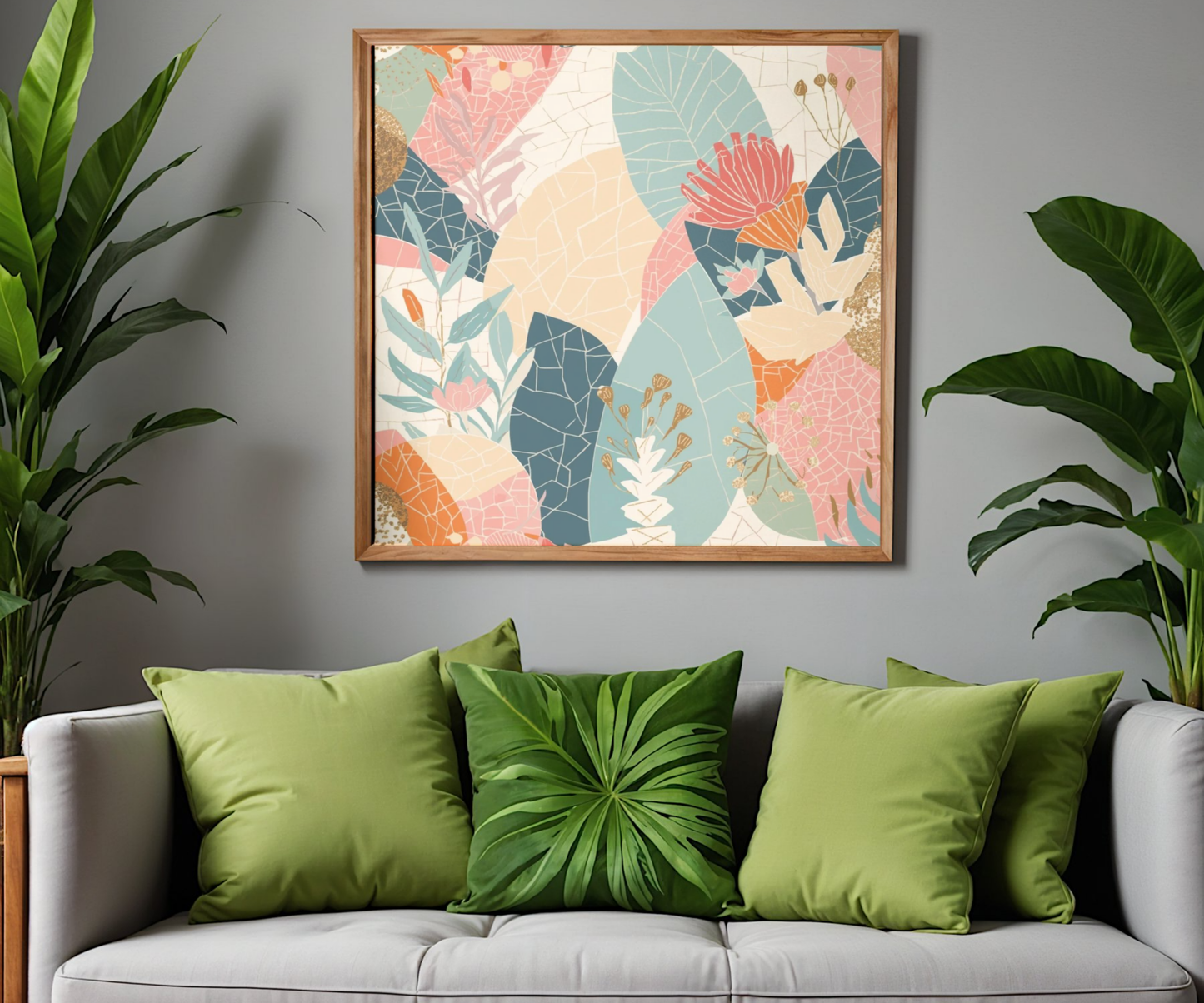 Botanical Mosaic Matte Horizontal Poster — Pastel Floral Wall Art, Calm Home Decor