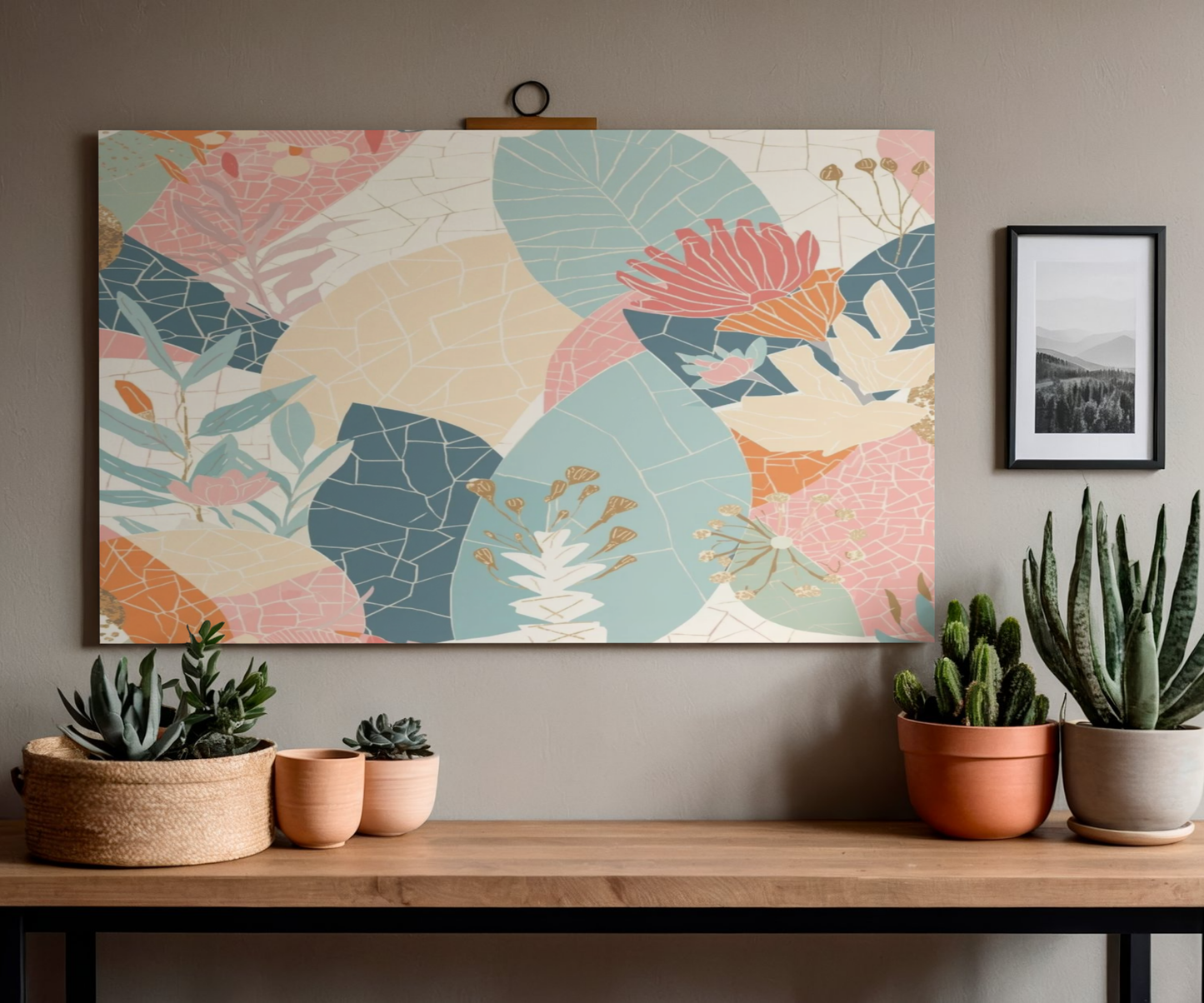 Botanical Mosaic Matte Horizontal Poster — Pastel Floral Wall Art, Calm Home Decor