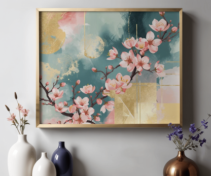 Pink Cherry Blossom Poster – Matte Horizontal Floral Wall Print
