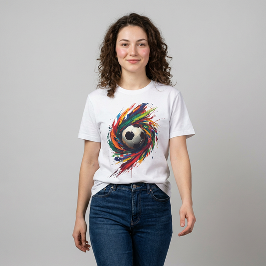 Color Splash Soccer Match Day T-Shirt — Vibrant Swirl Tee