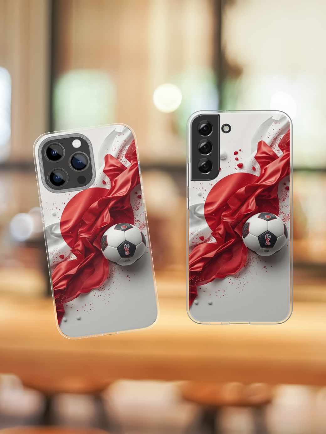 Red Satin Japan Flag Soccer Ball Design Phone Protective Case