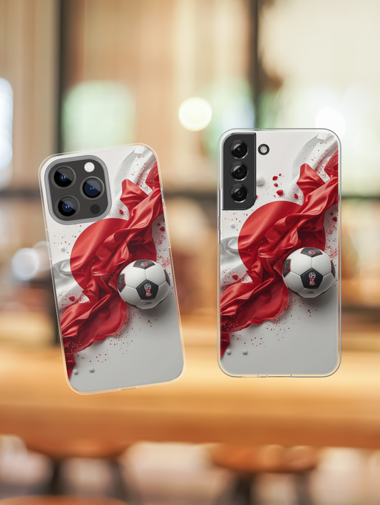 Red Satin Japan Flag Soccer Ball Design Phone Protective Case