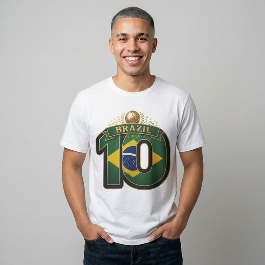Brazil 10 Soccer T‑Shirt – Football Fan Tee with Brazilian Flag Design