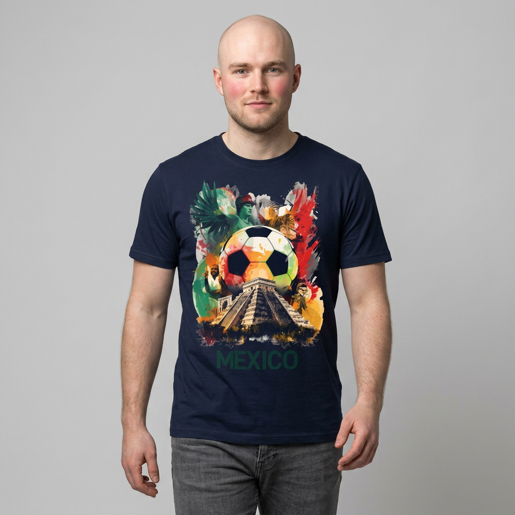 Mexico Soccer Match Day T-Shirt — Colorful Football & Pyramid Tee