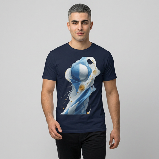 Dynamic Argentina Soccer Match Day T-Shirt — Modern Fluid Art Graphic Tee