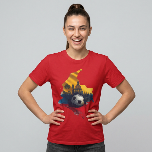 Colombia Map Soccer T-Shirt — Colombian Flag Skyline Football Tee