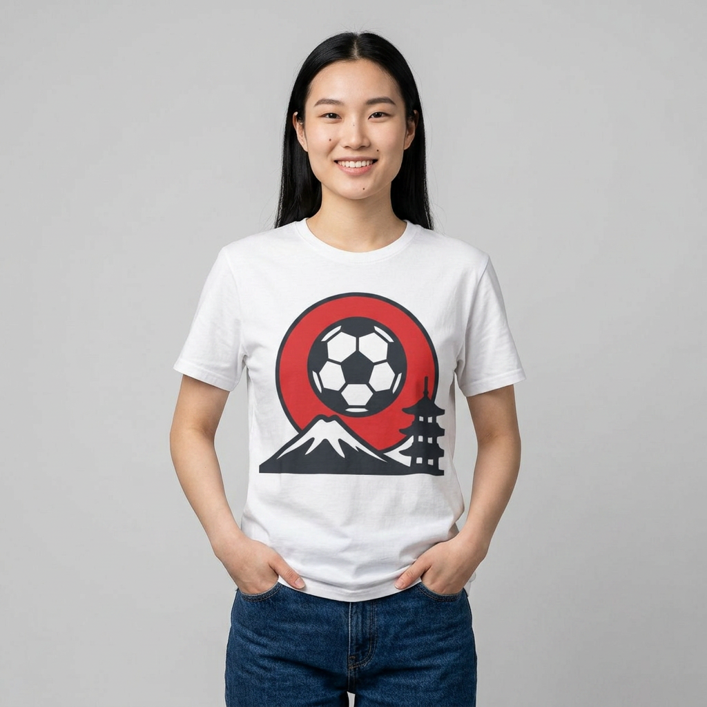 Japan Soccer T-Shirt — Mount Fuji & Pagoda Football Design Tee