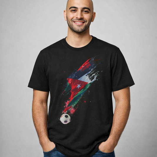 Jordan Flag Soccer T‑Shirt – Stylized Brushstroke Football Design Tee