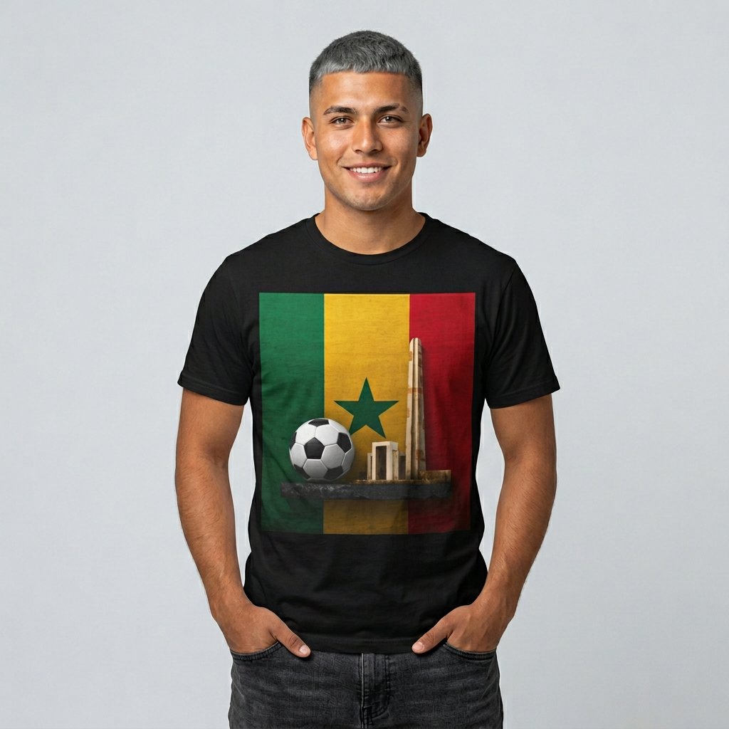 Senegal Flag Soccer T-Shirt – Dakar Skyline & Football Graphic Tee