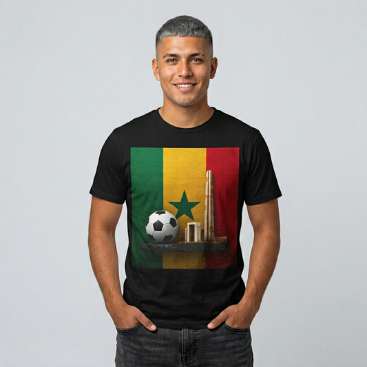 Senegal Flag Soccer T-Shirt – Dakar Skyline & Football Graphic Tee