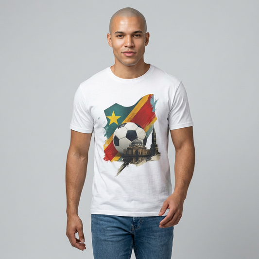 DR Congo Football Pride Flag T-shirt Soccer Ball Classical Architecture Tee