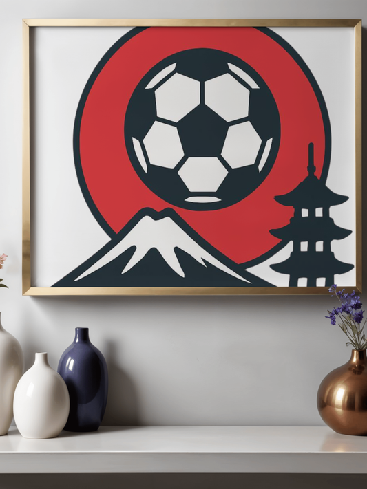 Japan Soccer Poster — Mount Fuji & Pagoda Football Art Matte Poster