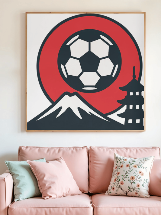 Japan Soccer Poster — Mount Fuji & Pagoda Football Art Matte Poster