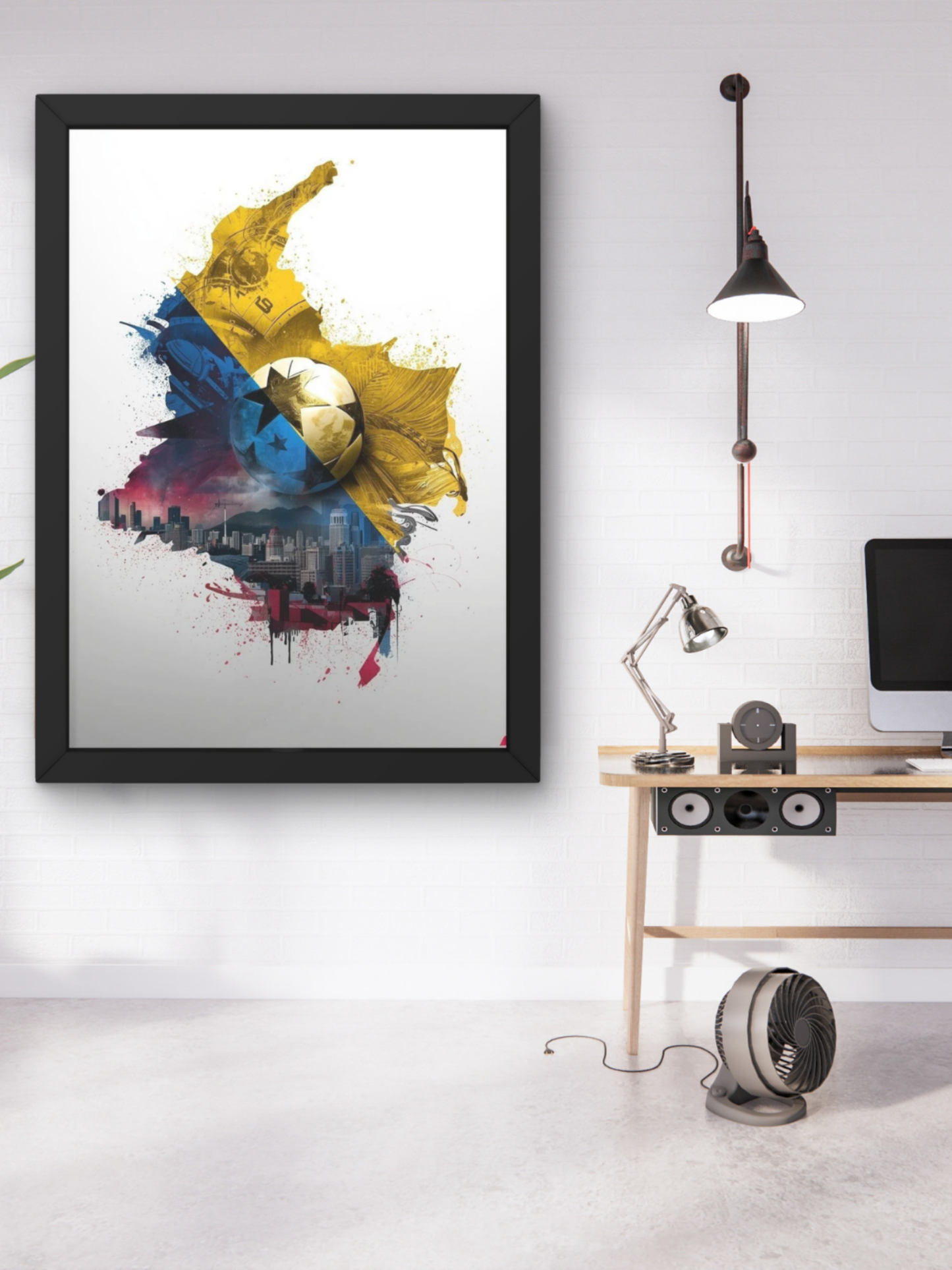 Colombian Map Tricolor Flag Football and Urban Skyline Matte Art Poster