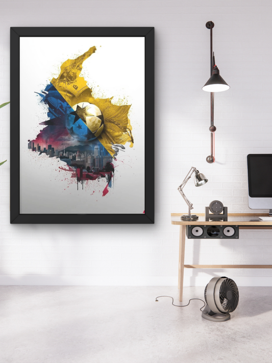 Colombian Map Tricolor Flag Football and Urban Skyline Matte Art Poster