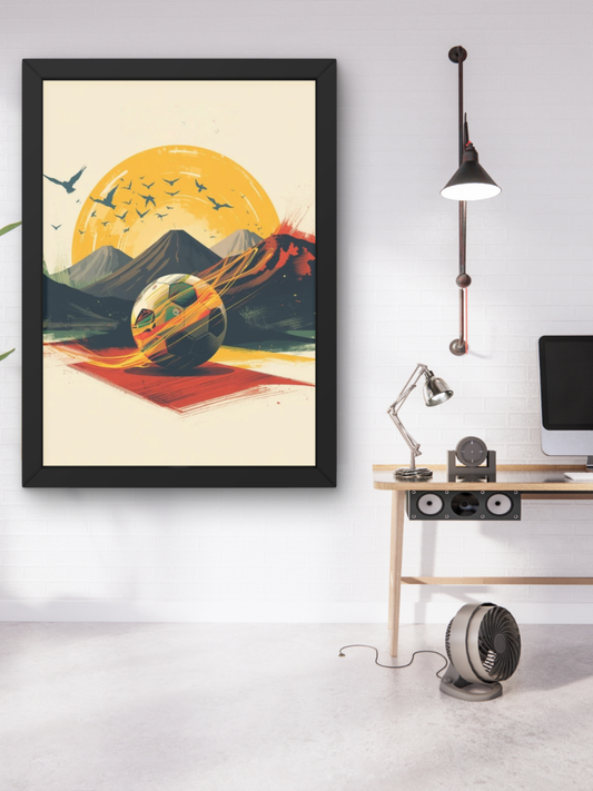 Heart of Congolese Football Abstract Volcanoes and Sun Art Poster