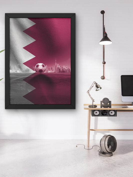 Qatar Flag Skyline Soccer Poster — Matte Vertical Football Wall Art