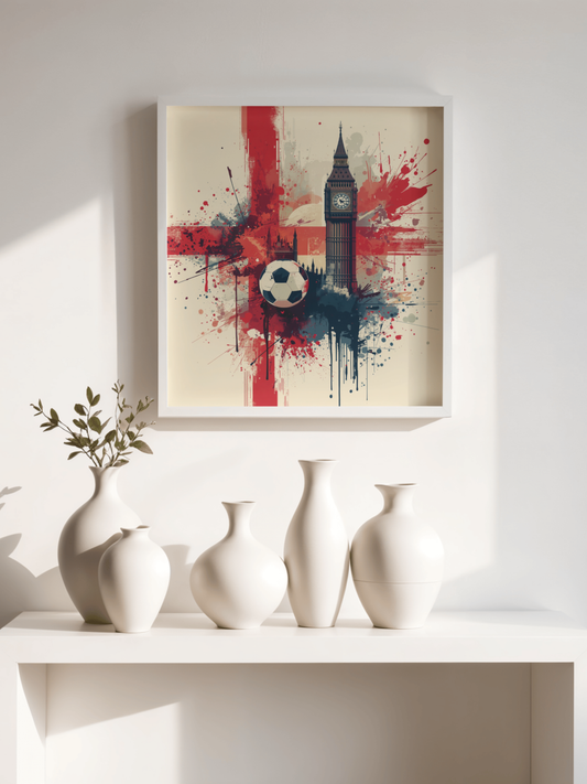 London England Football Poster — Big Ben & Union Jack Soccer Art Print