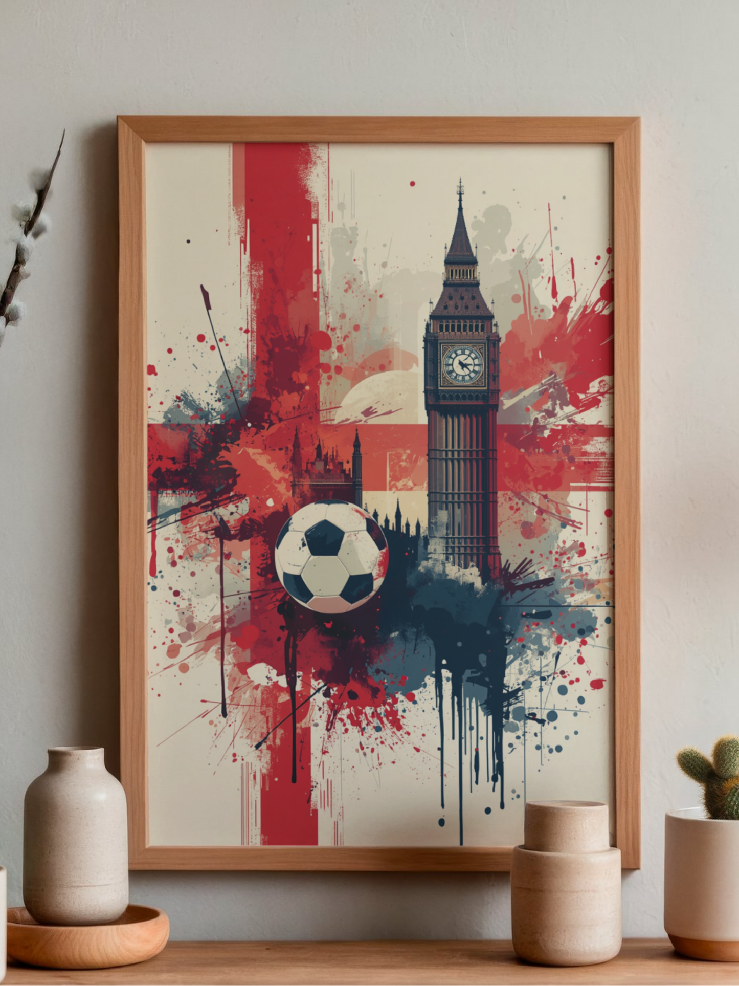 London England Football Poster — Big Ben & Union Jack Soccer Art Print