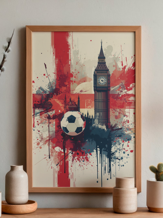 London England Football Poster — Big Ben & Union Jack Soccer Art Print