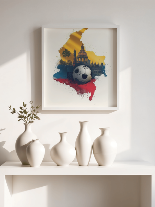 Colombia Flag Map Soccer Poster — Matte Cathedral Vintage Soccer Art