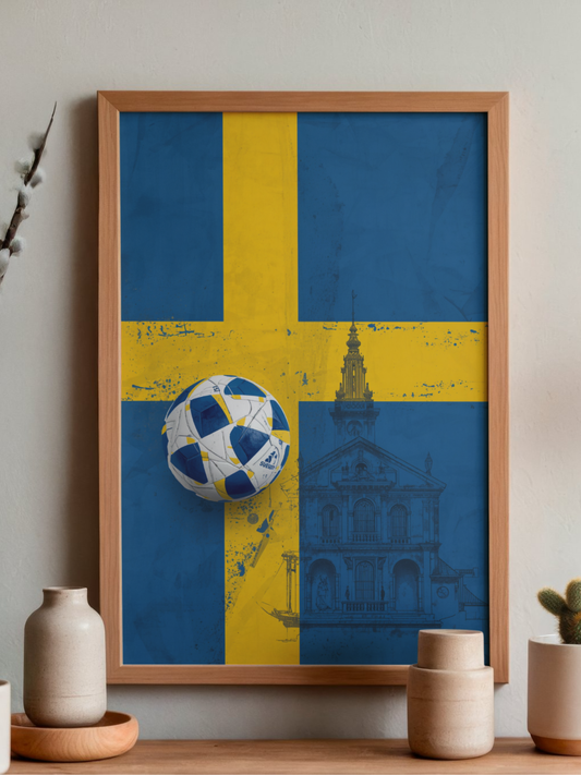 Sweden Flag Soccer Poster — Matte Vertical Line-Art Architecture Wall Art