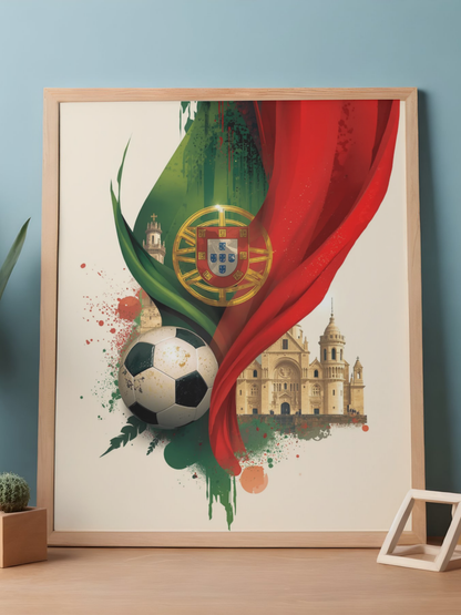 Portugal Football Poster — Matte Vertical Belém Tower & Jerónimos Monastery Art