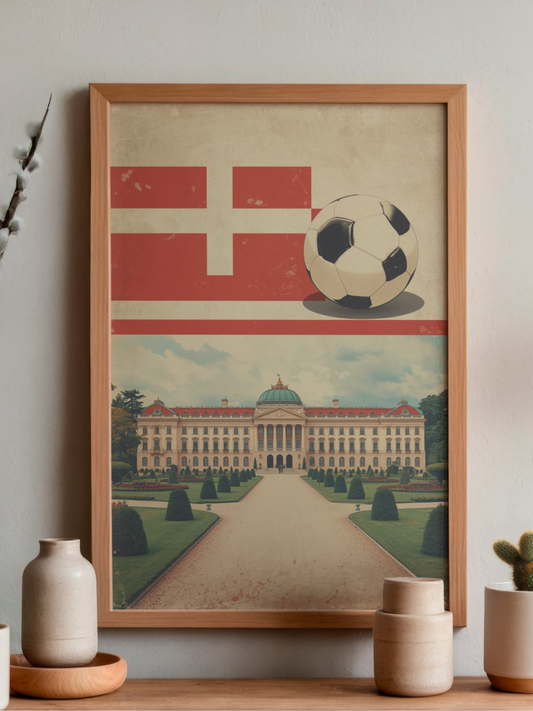 Austrian Football Vintage-Style Palace and Soccer Ball Art Print