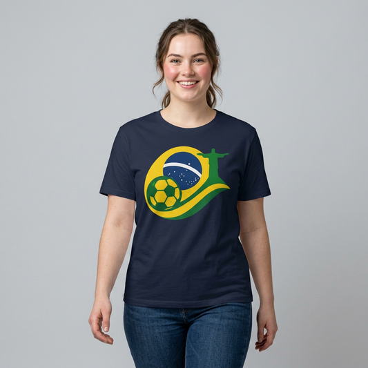 Brazil Soccer T-Shirt – Brazilian Flag, Christ the Redeemer & Football Graphic Tee