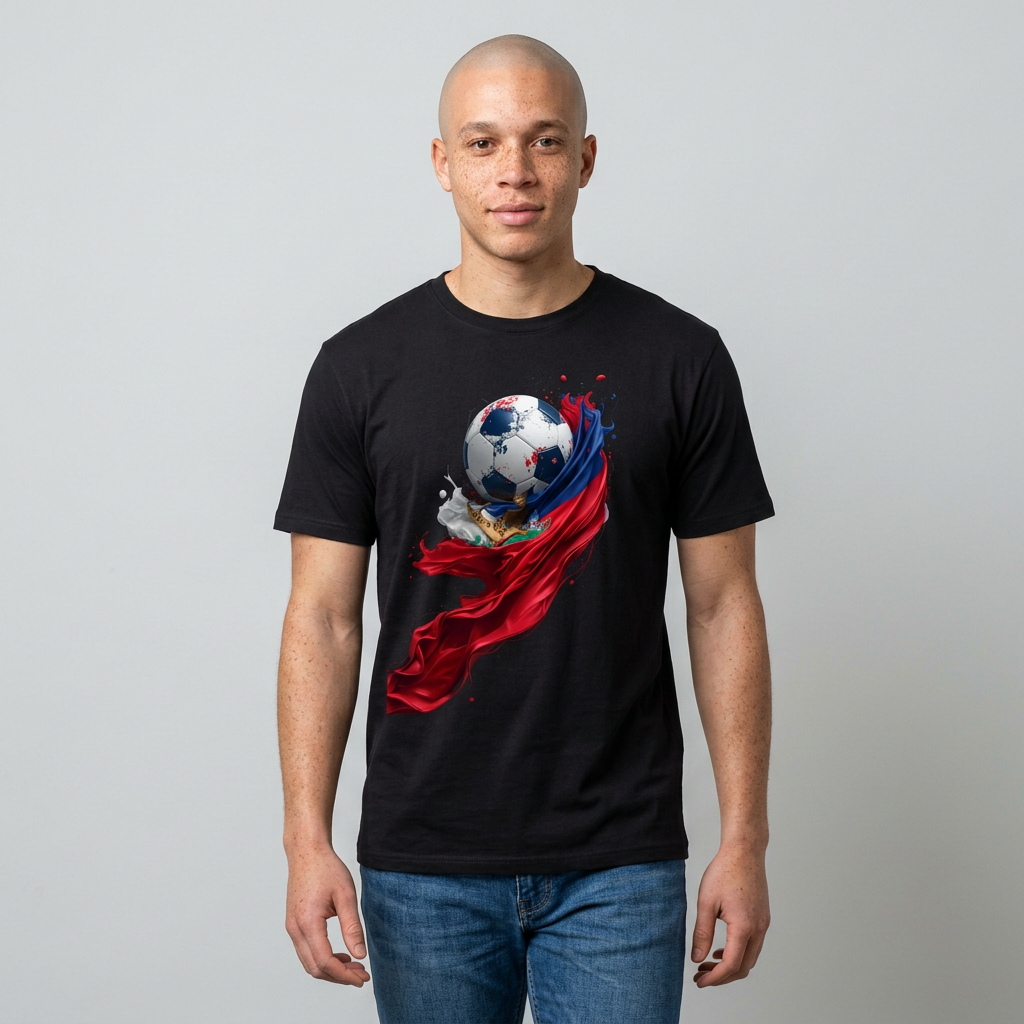 Haitian Football Pride T-shirt Flag Crest and Soccer Graphic Tee