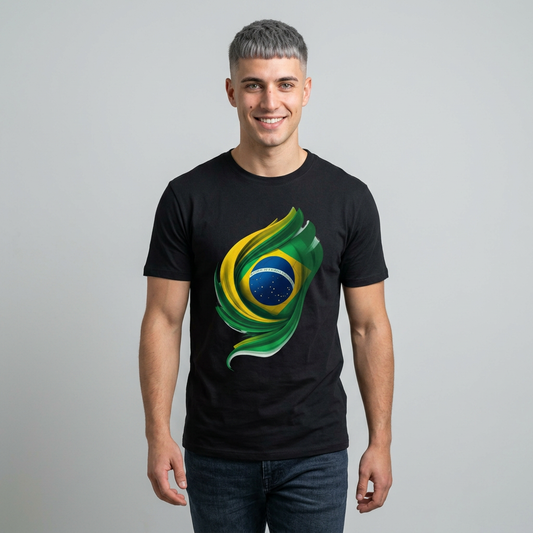 Brazil Flag Feather Football Graphic T-Shirt Tee
