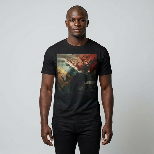 South African Football Abstract T-shirt Majestic Lion and National Flag Tee