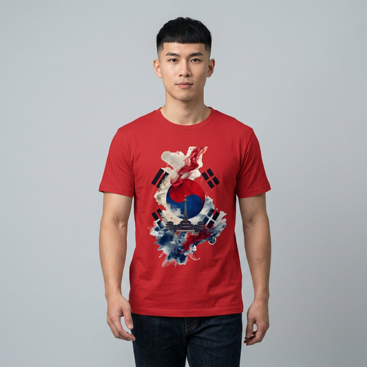 South Korean Abstract Flag Football T-shirt N Seoul Tower Traditional Palace Tee