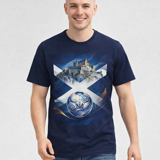 Scotland Soccer Crest T-Shirt — Saltire, Castle & Football Graphic Tee