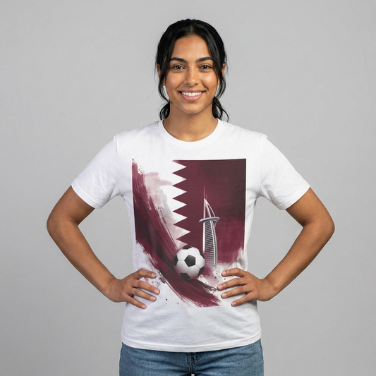 Qatar Soccer T-Shirt – Flag, Football & Aspire Tower Design Tee