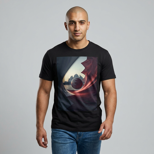 Qatar’s Flag-Patterned T-shirt Soccer Ball and Mosque Skyline Fan Tee