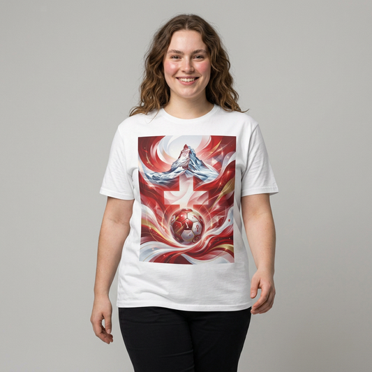 Swiss Soccer Crest T‑Shirt — Alpine Cross & Football Graphic Tee