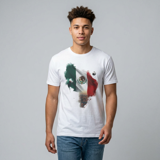 Mexican Flag Football T-Shirt — Soccer and Stadium Lights Graphic Tee