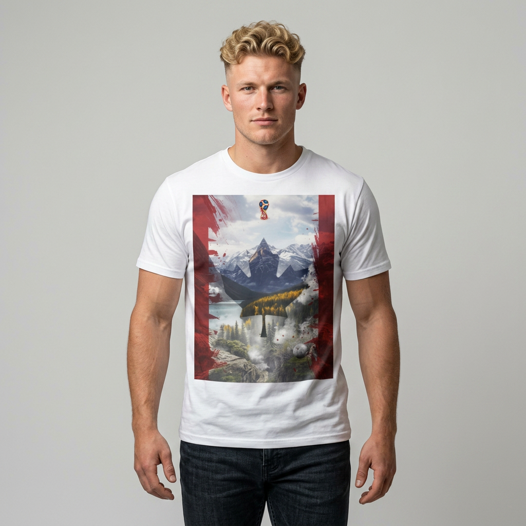 Patriotic Canadian Flag T-Shirt Maple Leaf Mountain Art Design Tee